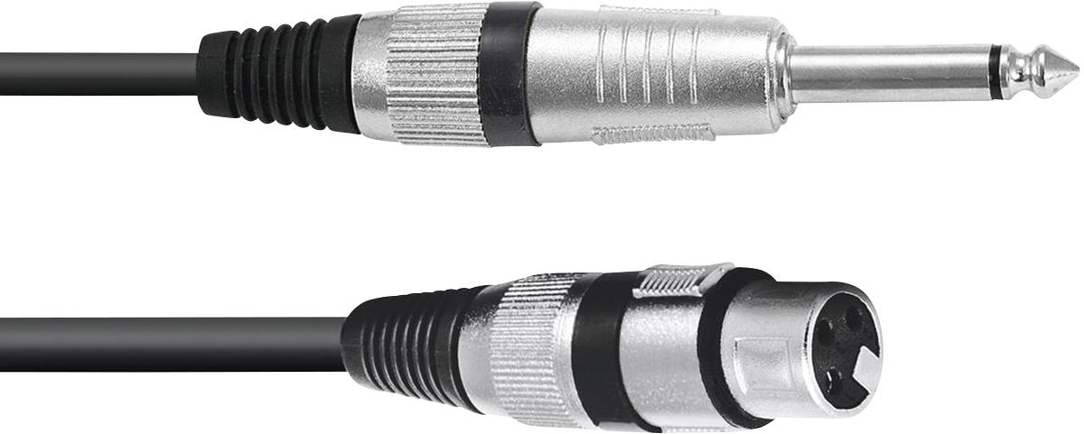 Avdio kabel z XLR vtičem in 6,3-milimetrskim jack vtičem, primeren za priklop mikrofonov ali avdio naprav.