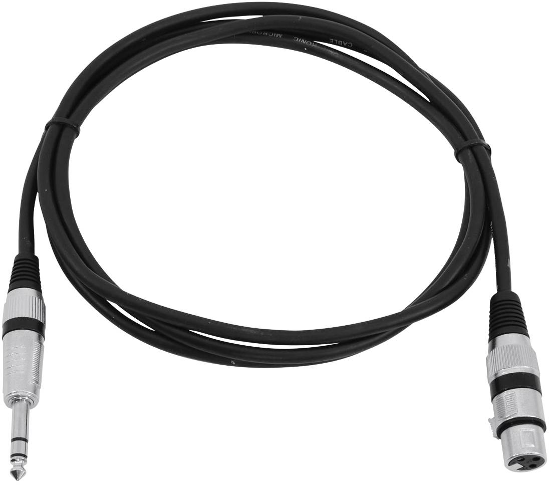 Črn avdio kabel s 6,35-milimetrskim jack vtičem in XLR priključkom.