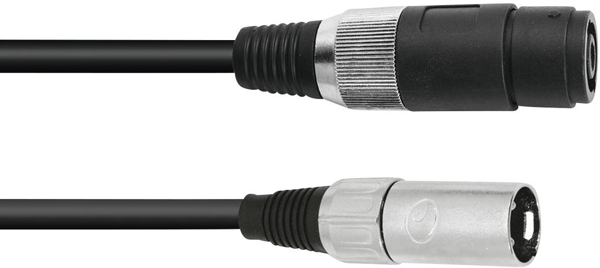 XLR kabel z moškim in ženskim priključkom, pogosto uporabljen za profesionalne avdio povezave.