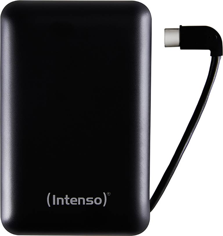 Zunanja trda disk znamke 'Intenso' z USB-C priključkom, kompaktna in črne barve. Idealna za prenosno shranjevanje podatkov.