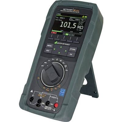 Digitalni multimeter prikazuje merilno vrednost '101,5 MΩ'. Zaslon z različnimi možnostmi in rotacijskim stikalom za izbiro načina.
