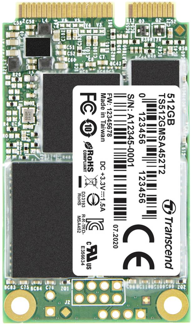 Transcend MSA452T2 512 GB notranji mSATA SSD SATA 6 Gb/s industrijsko TS512GMSA452T2