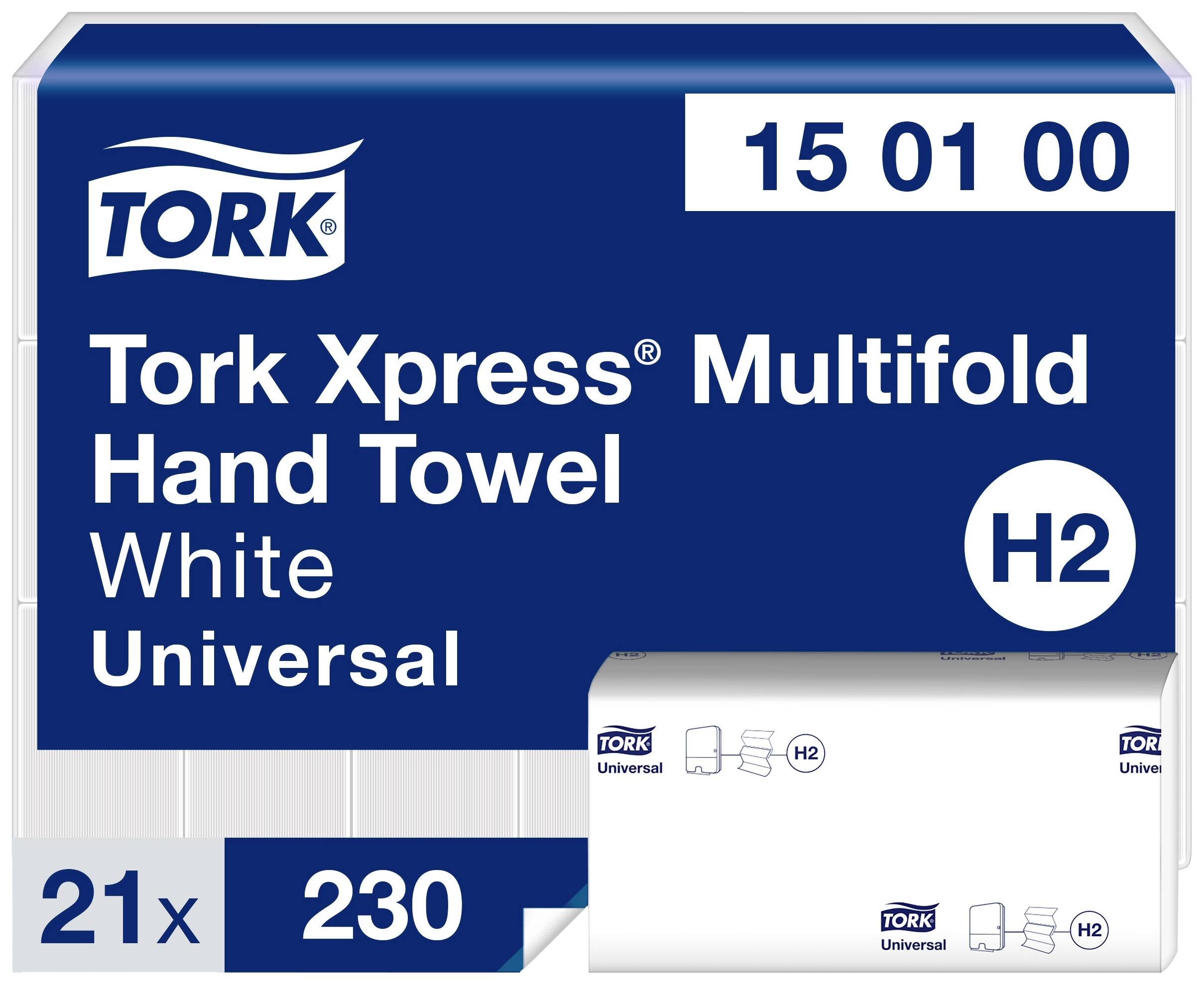 'Embalaža Tork Xpress Multifold brisač, bela, Universal, 21 paketov, 230 brisač v paketu, H2 sistem.'
