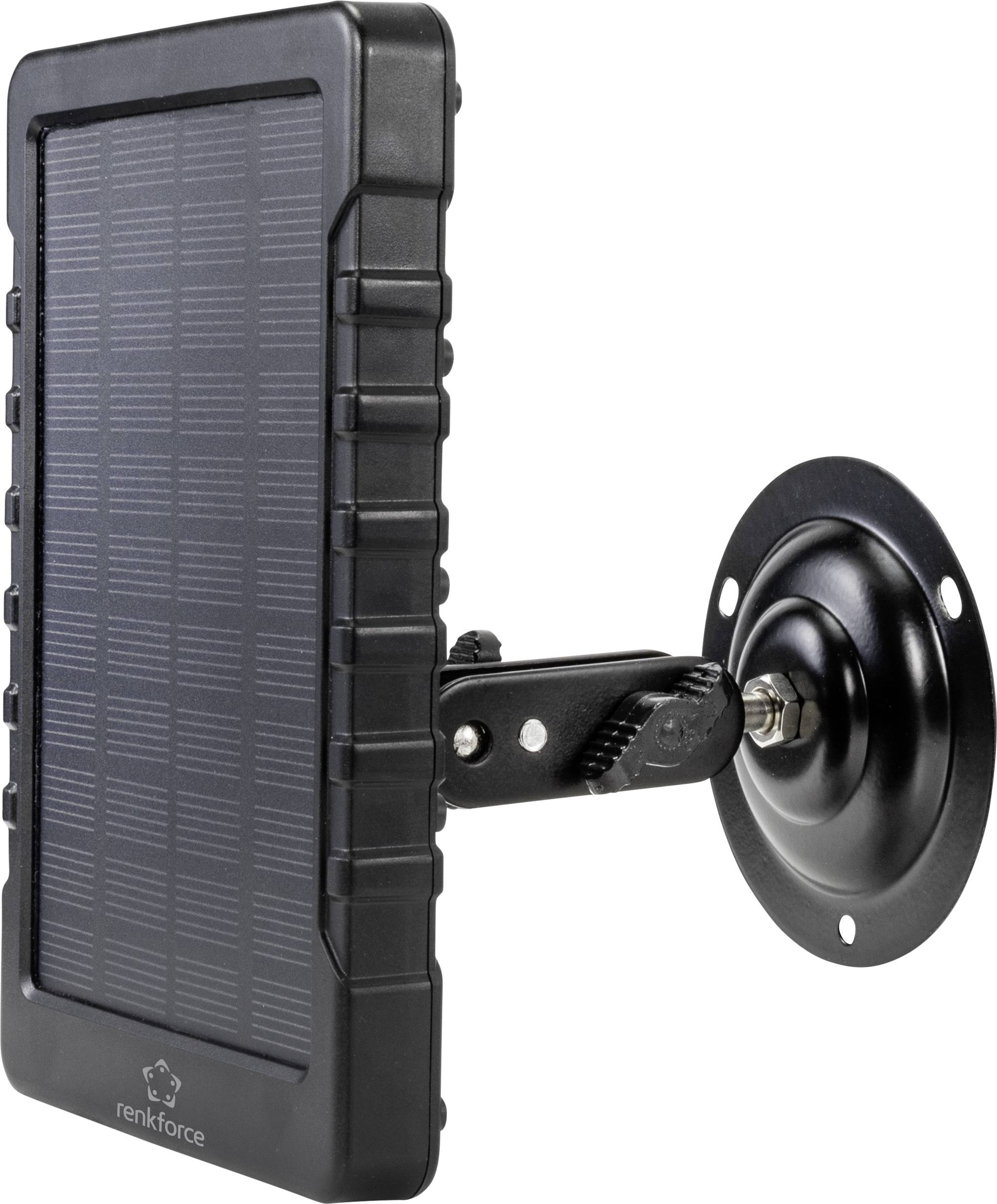 Črni solarni panel na stenski konzoli za pridobivanje energije na prostem. Idealen za naprave z nizko porabo električne energije.