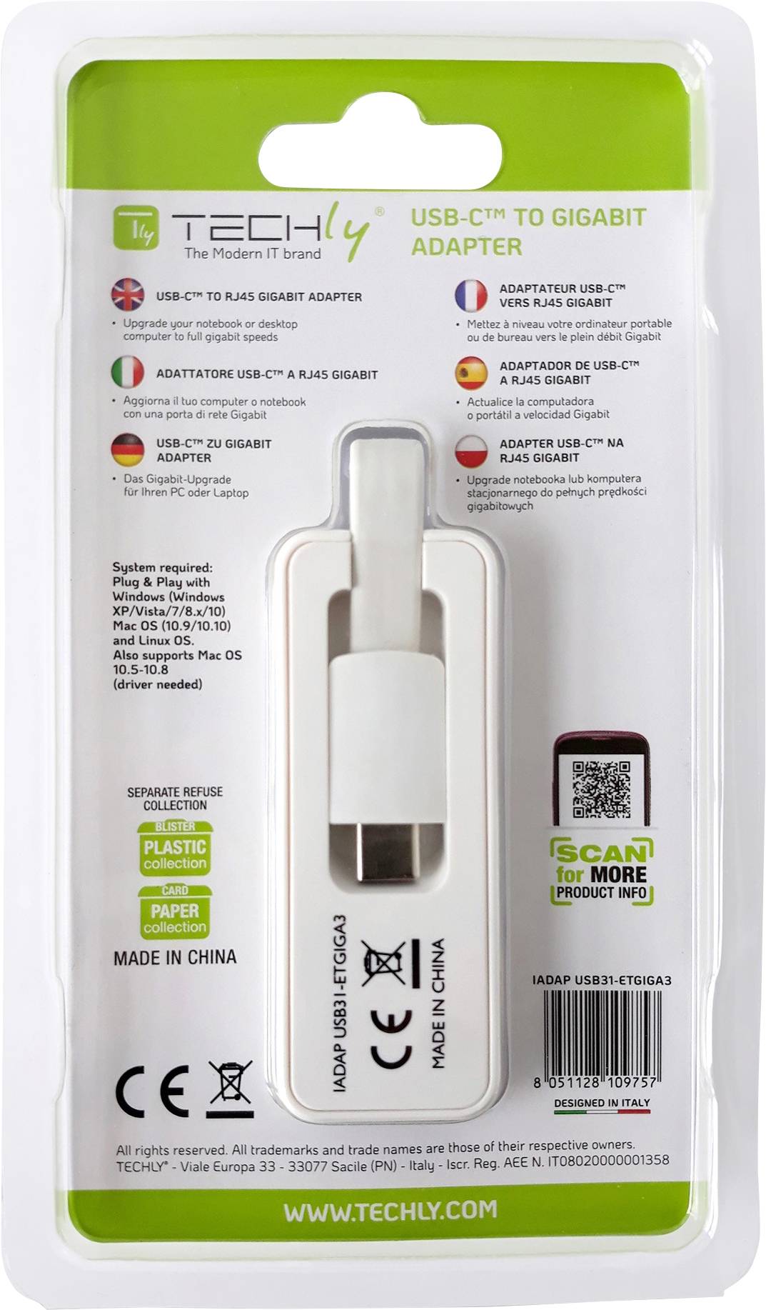 TECHly IADAP-USB31-ETGIGA3 adapter 5 GBit/s USB 3.2 gen. 2, RJ45-3