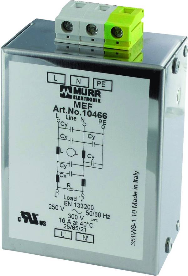 Murrelektronik 10461 MEF 1/2 SY 2A T omrežni filter 250 V/AC, 300 V/DC (D x Š x V) 39 x 65 x 107 mm 1 kos
