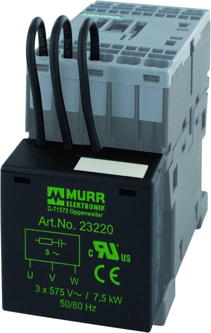 Industrijski relejev modul podjetja MURR Elektronik, številka artikla 23220, primeren za 3 x 575 V/7,5 kW, 50/60 Hz.