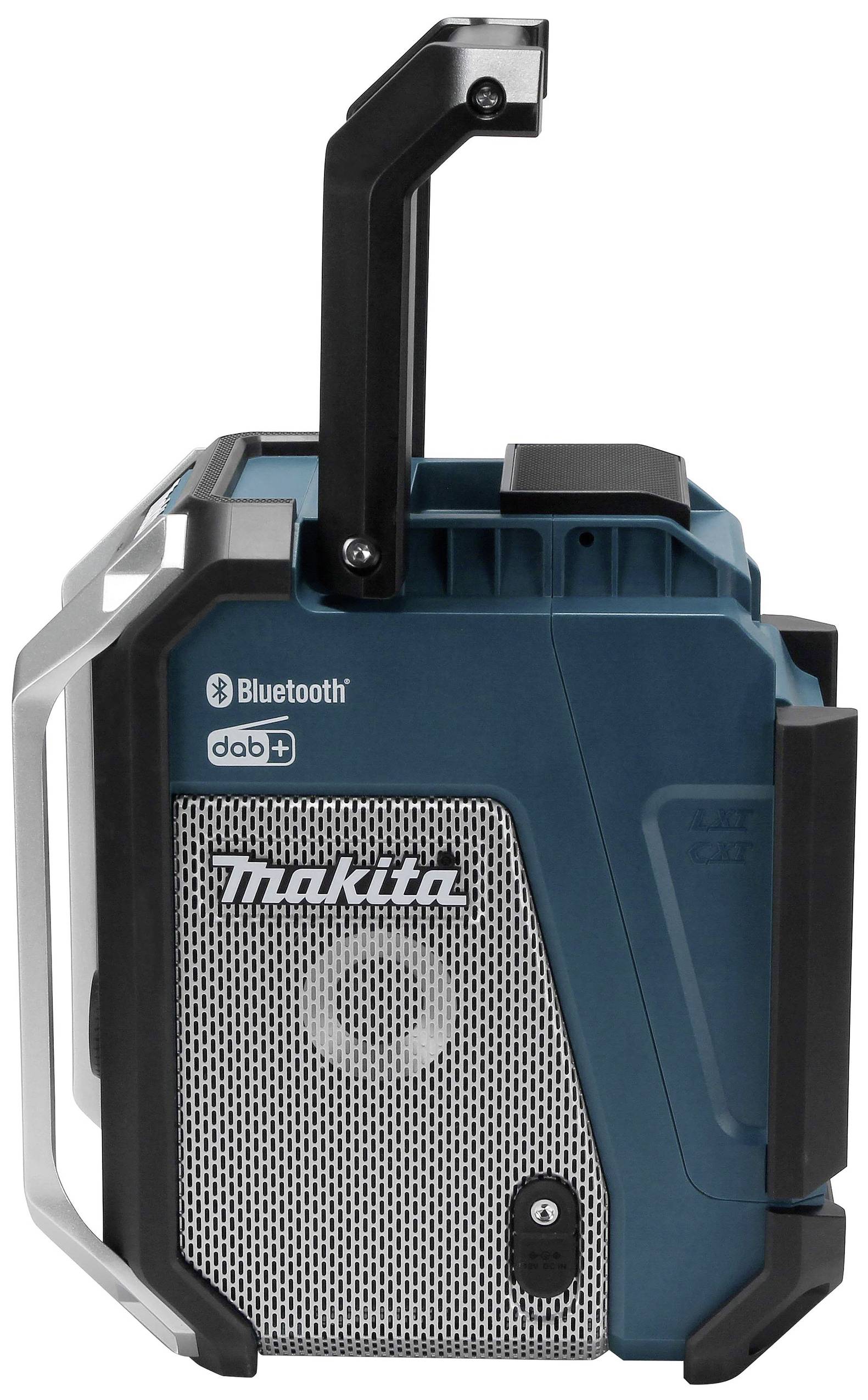 Gradbeni radio z Bluetooth funkcijo, DAB+ in trdnim ohišjem, primeren za uporabo na gradbiščih ali na prostem.