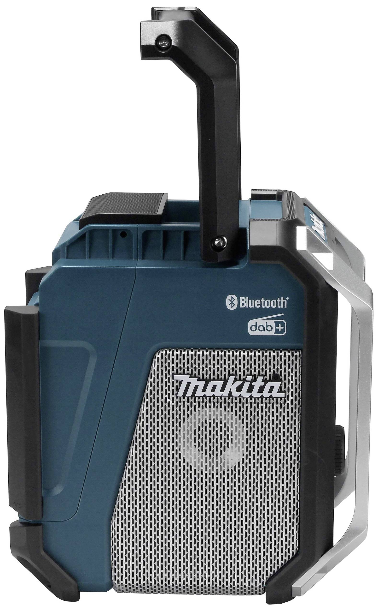 Prenosni Makita radio v modri barvi z Bluetooth in DAB+ funkcijo. Robusten in primeren za gradbišča.
