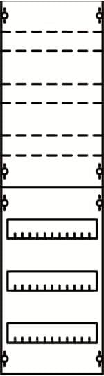Diagram z dvema oddelkoma: zgoraj vzporedne črtkane črte, spodaj vzporedne polne črte s kratkimi navpičnimi oznakami.