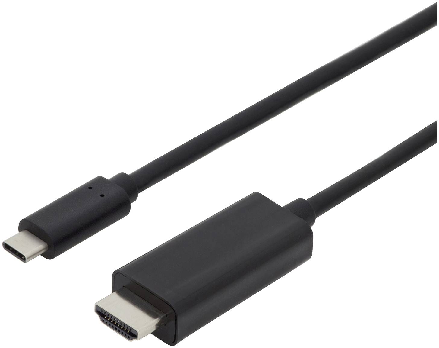 Črn kabel z USB-C priključkom na eni strani in HDMI priključkom na drugi strani.