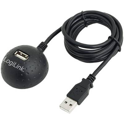 Črni podaljševalni USB-kabel LogiLink z okroglim vozliščem in USB-priključkom.
