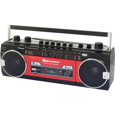 Roadstar RCR-3025EBT/RD prenosni kasetnik  natančne tipke, funkcija snemanja, vklj. mikrofon rdeča, črna