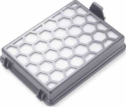 Siv pravokoten filter s satovjem podobnim vzorcem. Verjetno del sesalnika ali naprave za čiščenje zraka.