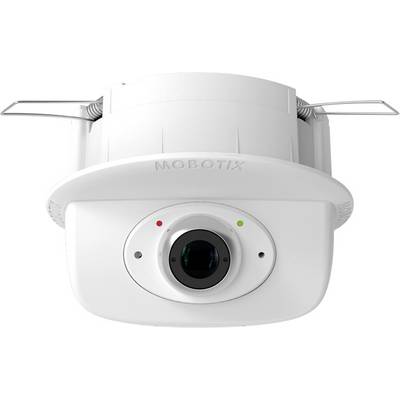 Kupolasta kamera MOBOTIX s centralnim objektivom in LED-indikatorji. Primerna za varnostni nadzor v notranjih in zunanjih prostorih.