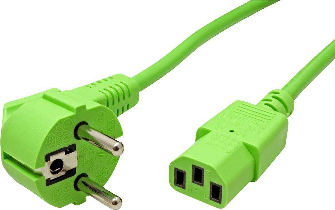 Zeleni mrežni kabel s Schuko vtičem in C13 priključkom.
