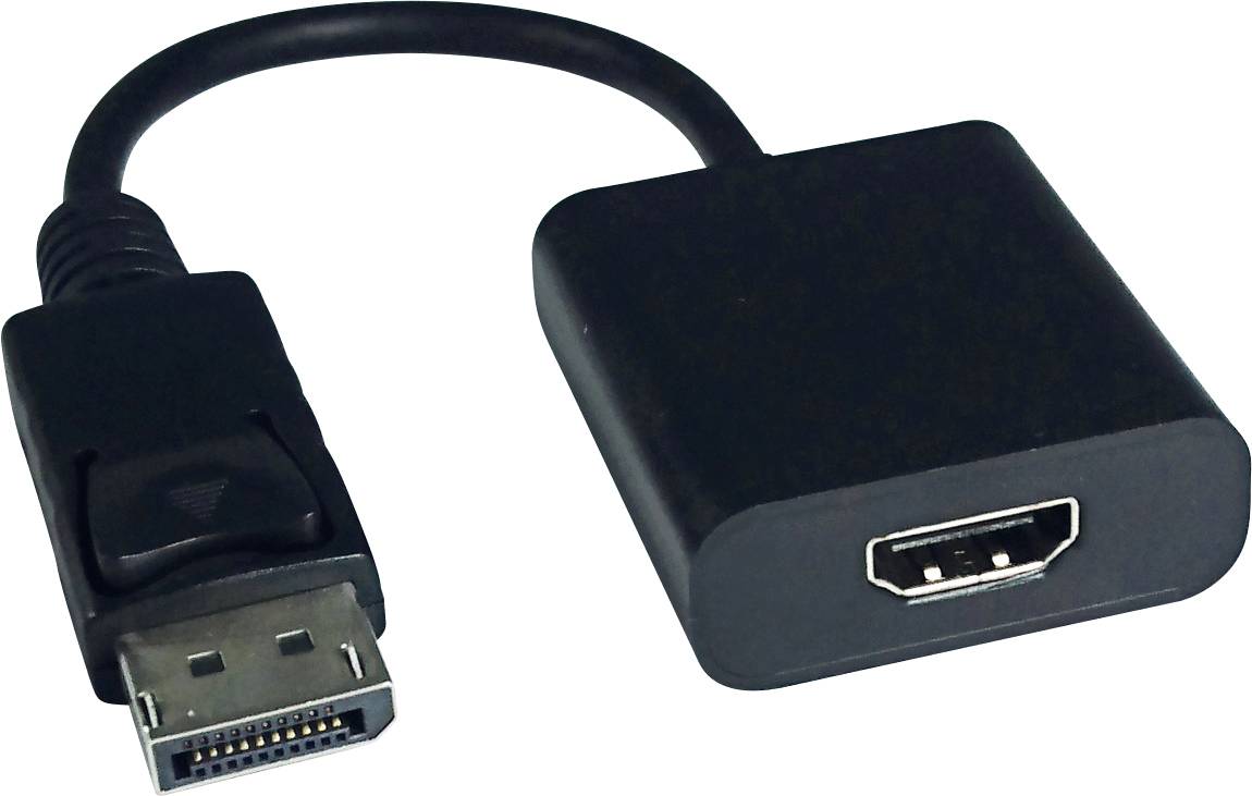 Črn adapter z vtičem DisplayPort in priključkom HDMI za povezovanje naprav z različnimi vmesniki.