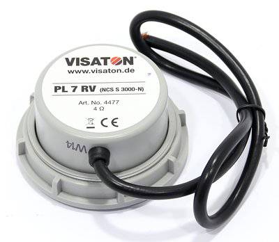 Zvočnik s kablom, model 'PL 7 RV' znamke Visaton, primeren za 4 ohme. Številka izdelka: 4477.