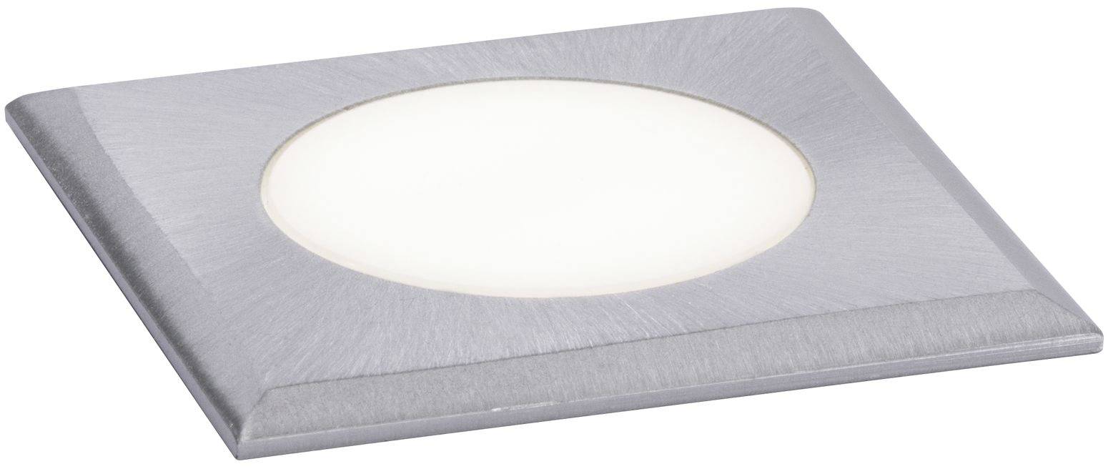Kvadratni vgradni LED panel z brušenim kovinskim okvirjem in osrednjo belo svetlobo. Sodoben dizajn za notranjo razsvetljavo.