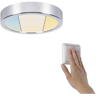 Okrogla LED stropna luč s funkcijo spreminjanja barv se upravlja z daljinskim upravljalnikom v roki.