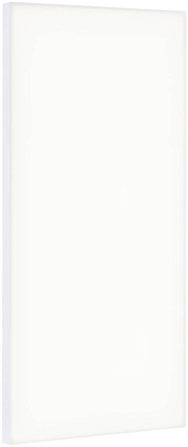 Pravokotna bela ploskev, verjetno osvetljeni panel, z gladko površino in homogeno barvno teksturo.