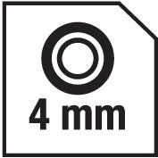 Črn simbol s kolutno zavoro in napisom '4 mm', verjetno nalepka za debelino ali dimenzijo materiala.