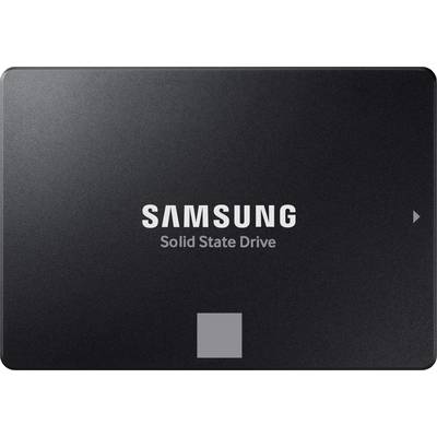 Črn Samsung Solid State Drive (SSD) z izrazitim logotipom na sredini, pravokotne oblike, minimalistične, moderne zasnove.