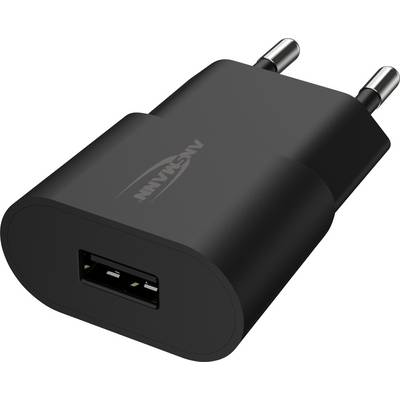 Črn USB polnilec z evro vtičem in eno USB vtičnico za polnjenje elektronskih naprav.