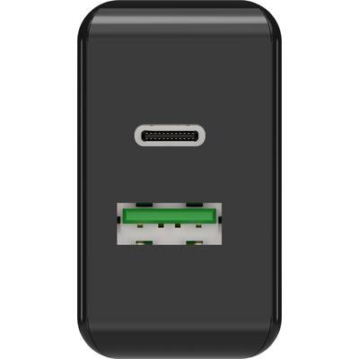Črn polnilnik z USB-C in USB-A priključkoma.
