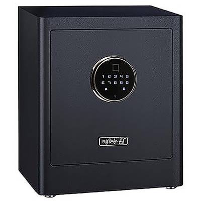 Črni sef z elektronsko številčno ključavnico in čitalcem prstnih odtisov.