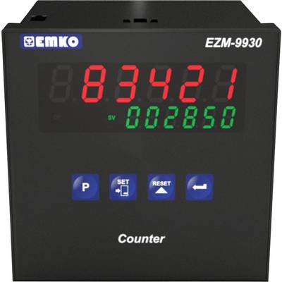 Elektronski števec z rdečo prikazano vrednostjo '83421' in zeleno prikazano vrednostjo '002850'. Spodaj so vidne tipke 'SET' in 'RESET'.