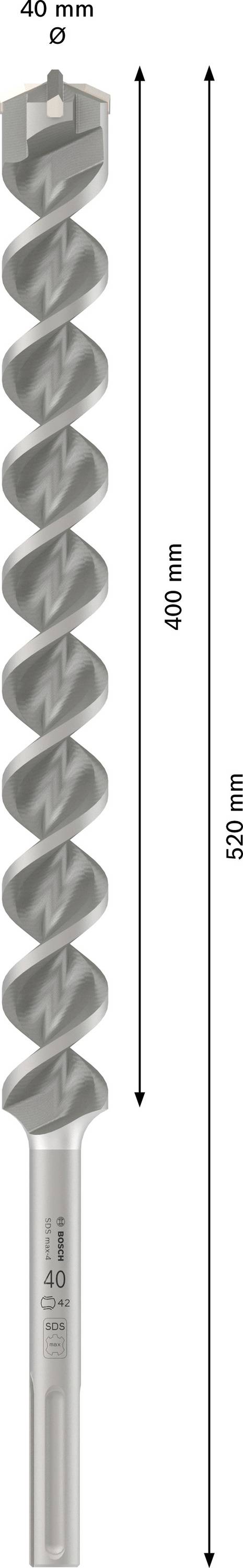 Svedro s spiralno obliko, skupna dolžina 600 mm, delovna dolžina 400 mm, premer 40 mm, primerno za vrtanje velikih lukenj.