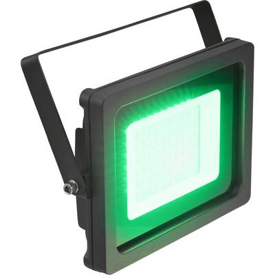 Pravokoten LED-reflektor z svetlečo zeleno svetlobo, nameščen na nastavljiv kovinskem držalu.