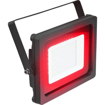 LED-reflektor s pravokotnim ohišjem in svetleče rdečim robom, primeren za osvetljevanje zunanjih prostorov.