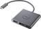 Dell USB-C adapter z vhodi za HDMI, DisplayPort in USB-C, primeren za priključitev naprav na zaslone.