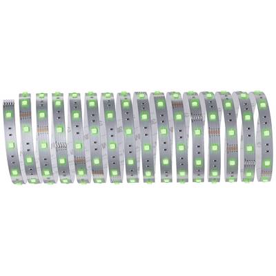 Zeleni LED-trakovi svetil, enakomerno razporejeni, na beli podlagi.