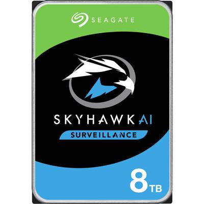 Nalepka "Seagate SkyHawk AI 8TB Nadzorna trda disk" z blagovno znamko in oznako zmogljivosti.