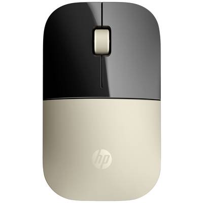Dvodelna računalniška miška z mat in sijajnim dokončanjem, na sredini, scroll kolescem in HP logotipom na sprednji strani.