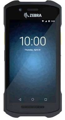 Robusten pametni telefon znamke Zebra v črni barvi. Zaslon prikazuje čas 10:00 in datum 'Četrtek, 30. april'.