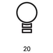 '20' v beli pisavi pod stilizirirano žarnico na črnem ozadju, simbolizira prihranek energije ali idejo.