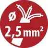 Rdeča okrogla nalepka za kabel, ki prikazuje »2,5 mm²« s simbolom preseka žice in simbolom premera »ø«.