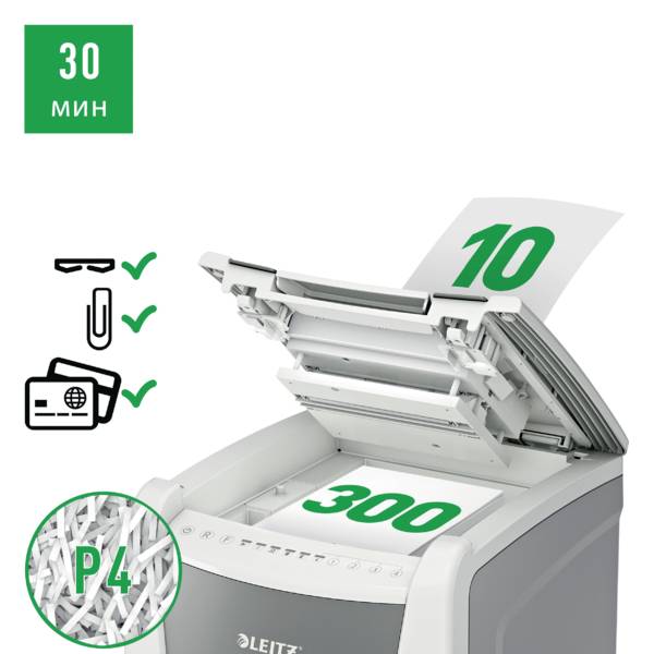 Leitz IQ Autofeed Office 300 P4 uničevalnik dokumentov 300 List rezanje na koščke 4 x 30 mm P-4 60 l Tudi reže pisarnišk-4