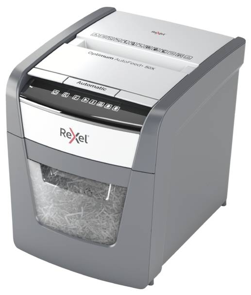 Rexel Optimum AutoFeed+ 50X uničevalnik dokumentov 50 List mikro rezanje 4 x 28 mm P-4 20 l Tudi reže pisarniške sponke,-0