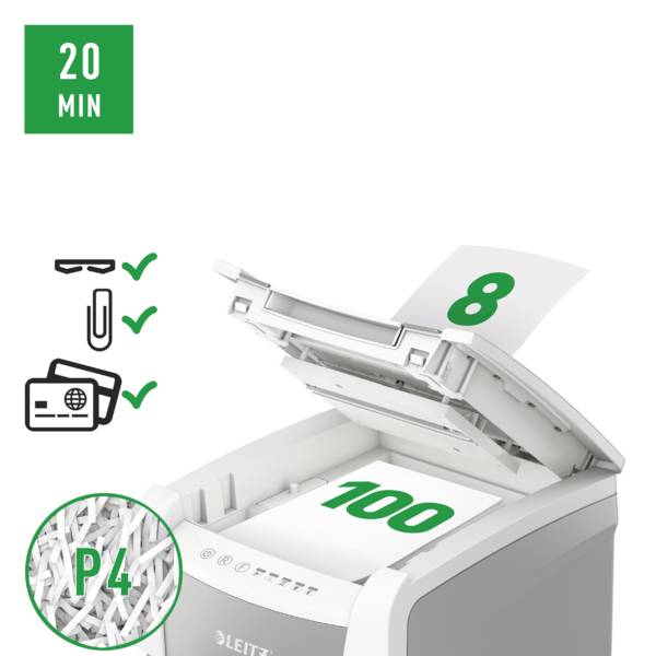 Leitz IQ Autofeed Small Office 100 P4 uničevalnik dokumentov 100 List rezanje na koščke 4 x 30 mm P-4 34 l Tudi reže pis-6