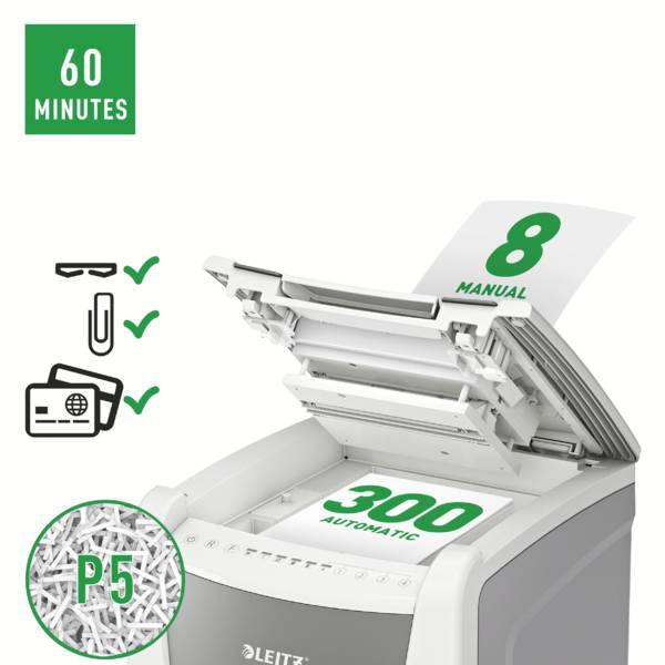 Leitz IQ Office 300 Autofeed P5 uničevalnik dokumentov 300 List mikro rezanje 2 x 15 mm P-5 60 l Tudi reže pisarniške sp-2