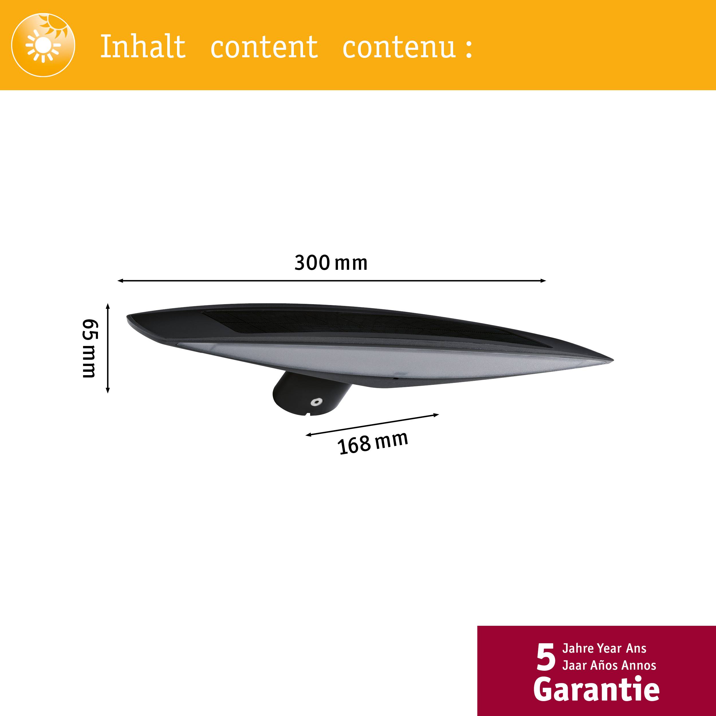 'Slika izdelka avtomobilske antene: Črna, dolžina 300 mm, širina 65 mm, globina 168 mm. 5 let garancije.'