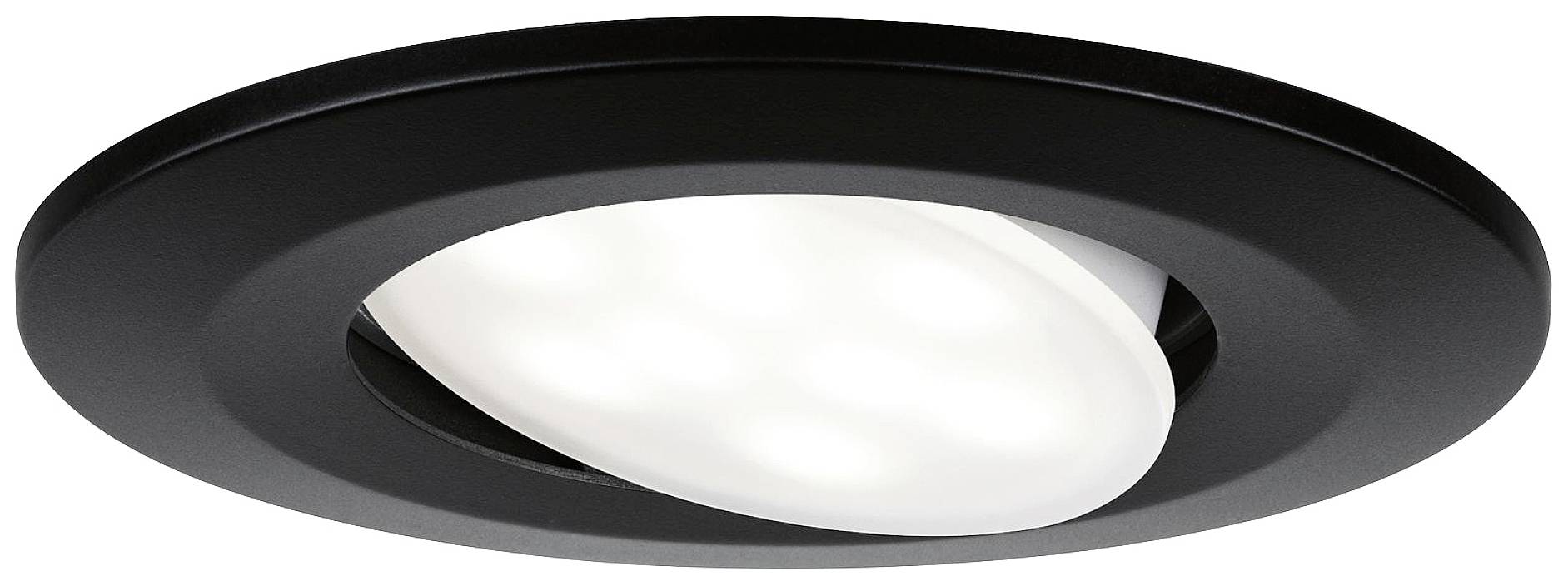 Stilski, okrogel LED vgradni stropni reflektor z mat črnim ohišjem in mehko svetečim virom svetlobe na sredini.