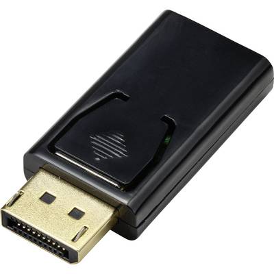 Črn DisplayPort adapter z zlatim priključkom. Adapter se uporablja za prenos digitalnih video signalov.