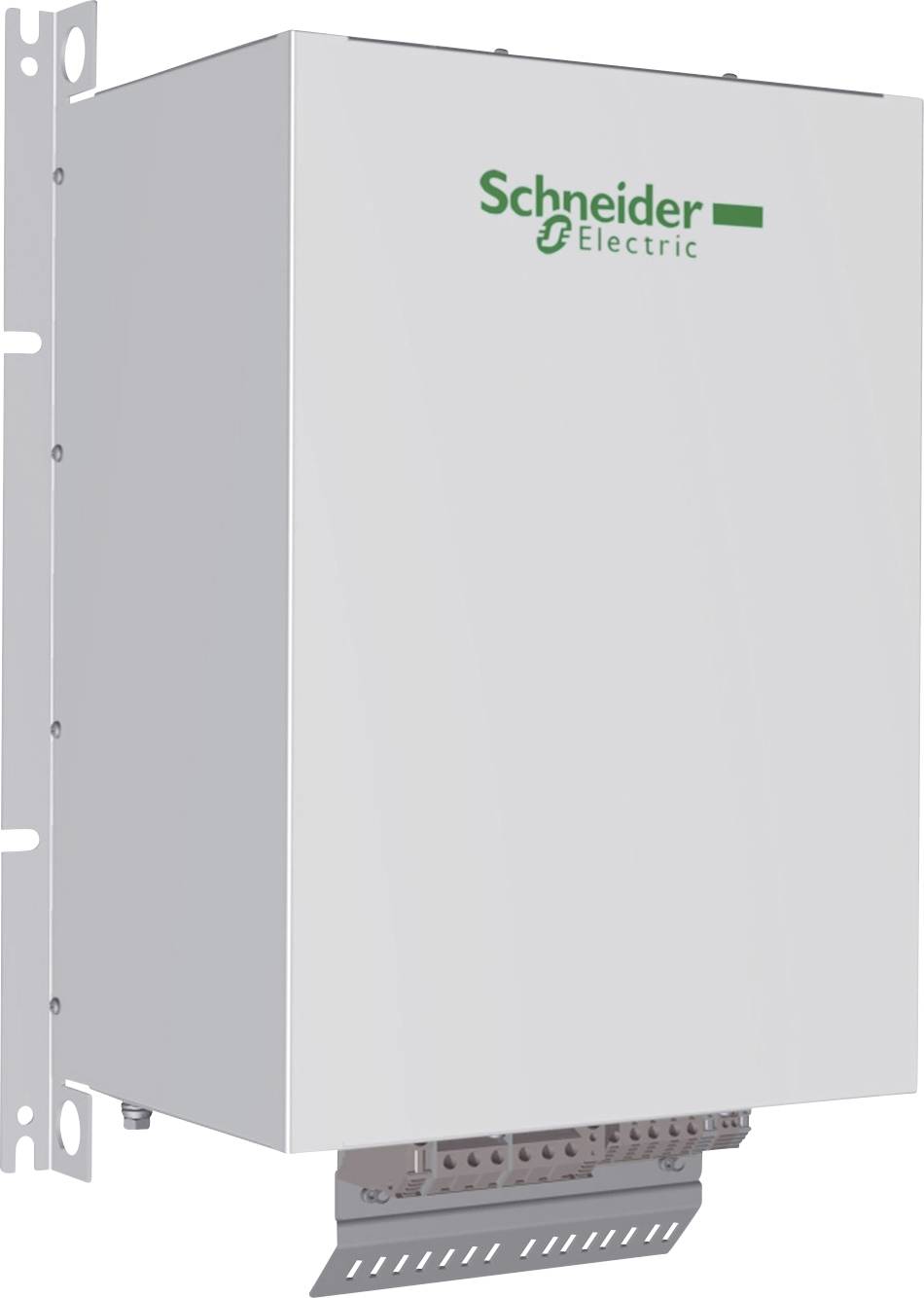 Stikalni modulski element Schneider Electric za nadzor električnih sistemov, pravokotne oblike, nevtralne barve, namenjen montaži na steno.