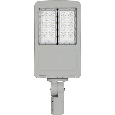 Moderna LED-cestna svetilka z dvema vrstama svetlih luči, nameščena na nastavljiv siv kovinski drog.
